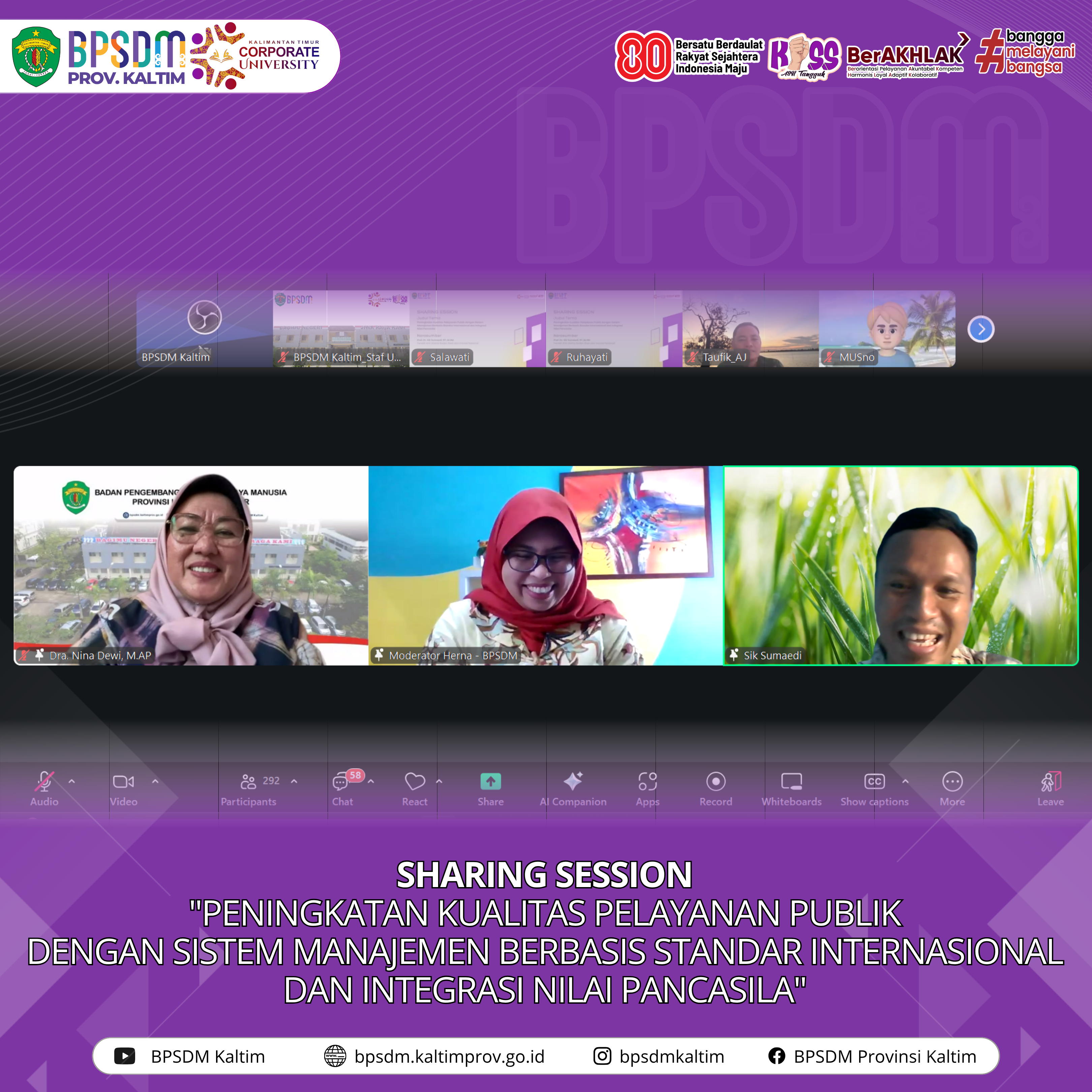 Sharing Session 'Peningkatan Kualitas Pelayanan Publik dengan Sistem Manajemen Berbasis Standar Internasional dan Integrasi Nilai Pancasila'