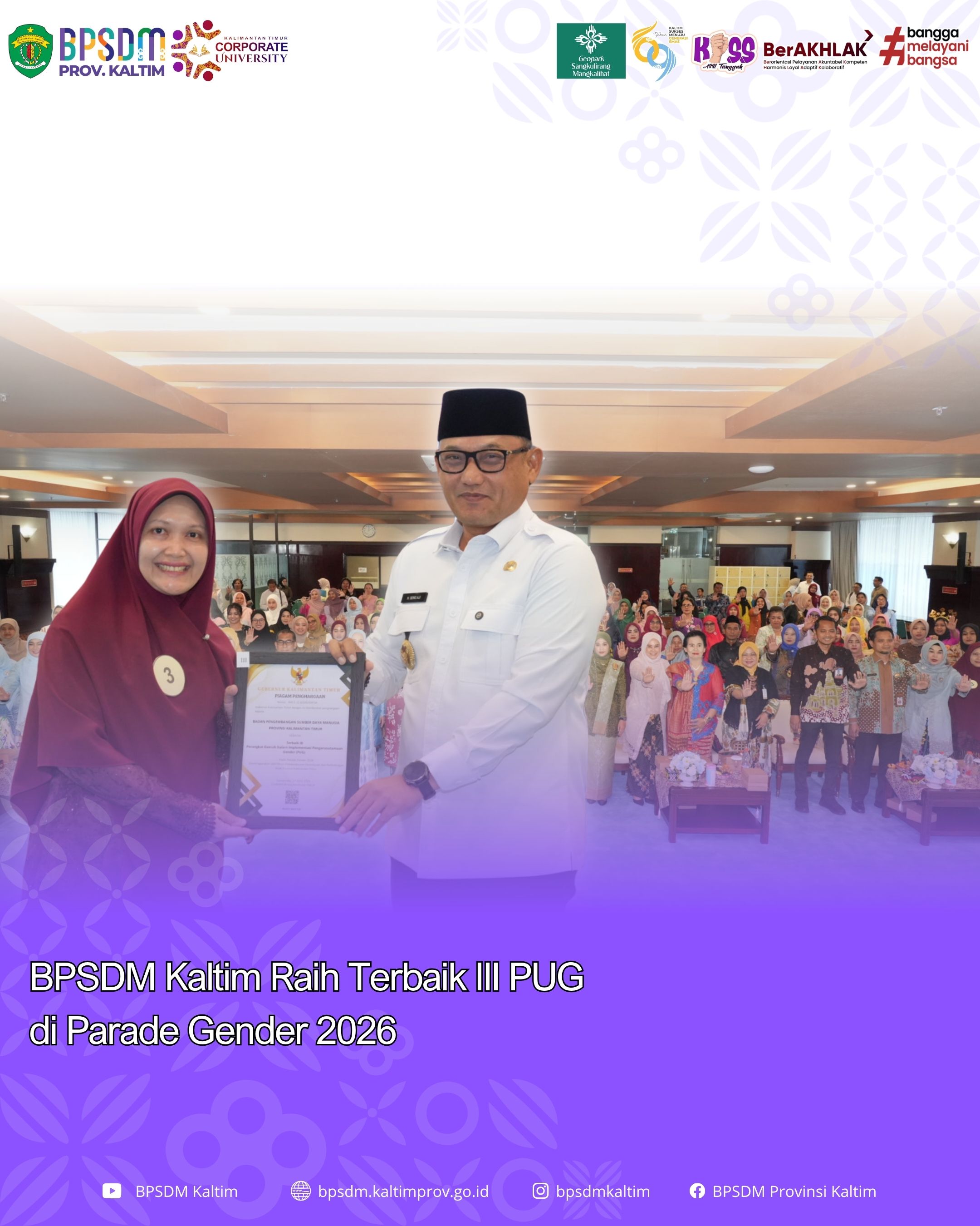 BPSDM Kaltim Raih Terbaik III PUG di Parade Gender 2026