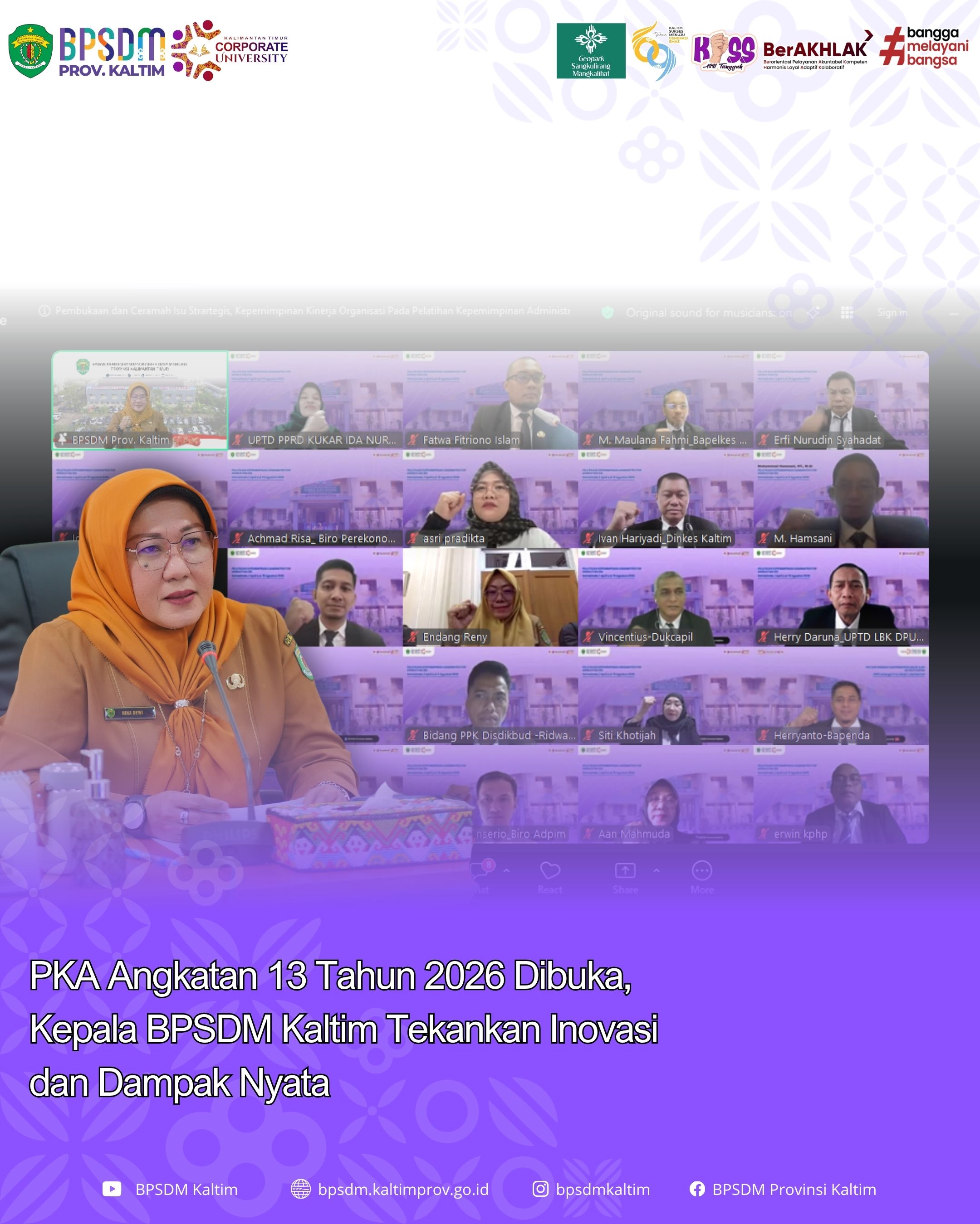 PKA Angkatan 13 Tahun 2026 Dibuka, Kepala BPSDM Kaltim Tekankan Inovasi dan Dampak Nyata